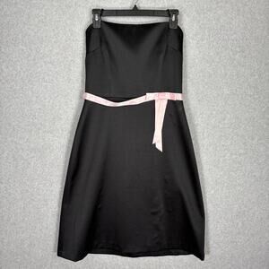 Vintage‎ Laundry Dress Womens 10 Black Pink Satin Bow Strapless Y2K 90s Party